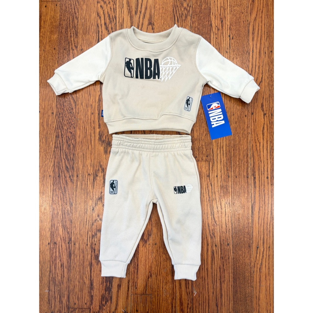 NBA Baby Kaleidoscope Crew Jogger Set Sand Cream Fleece 2-Piece Outfit 3-6M
